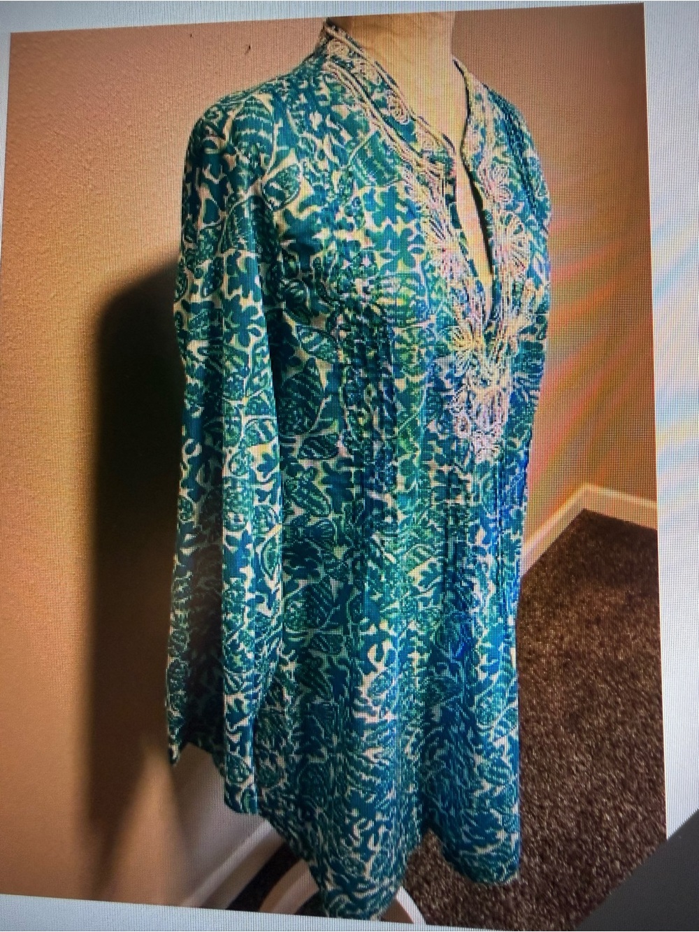 Lilly Pulitzer Teal and white Tropical Print Tunic or swim coverup